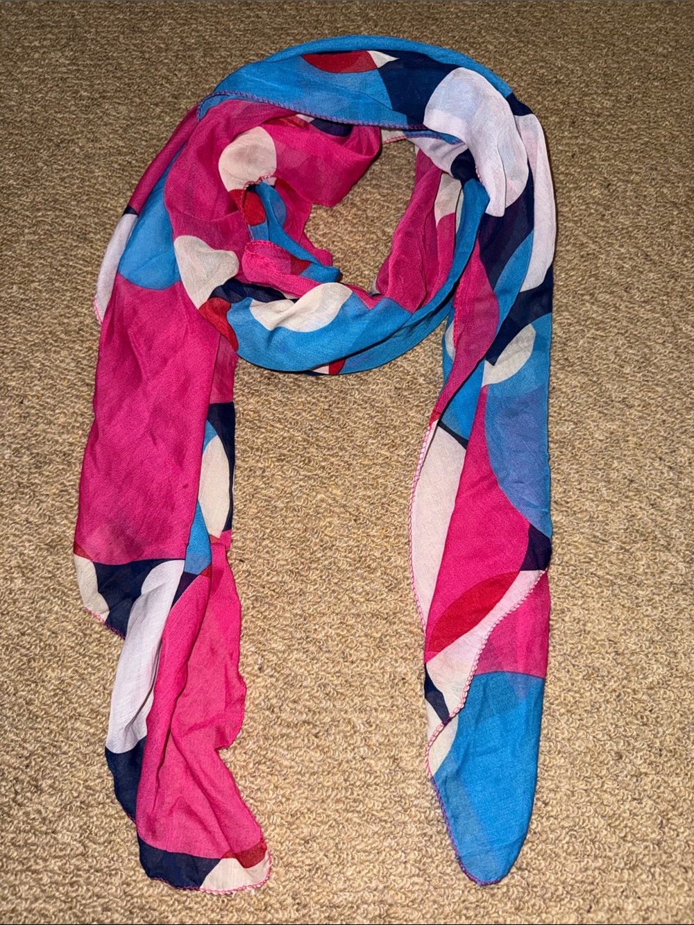 Bold Pink, Blue & White Geometric Scarf